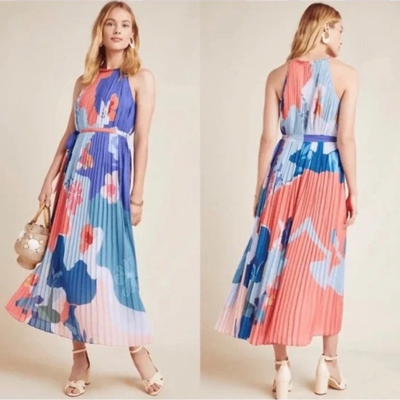 Anthropologie Pankaj & Nidhi Encanta Pleated Floral Abstract Maxi Dress S - Picture 1 of 2